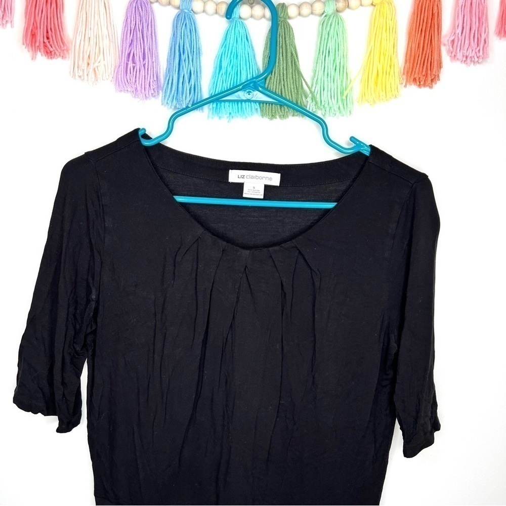 Liz Claiborne Black 3/4 Flowy Career Business 3/4 Sleeve Blouse Size Small
